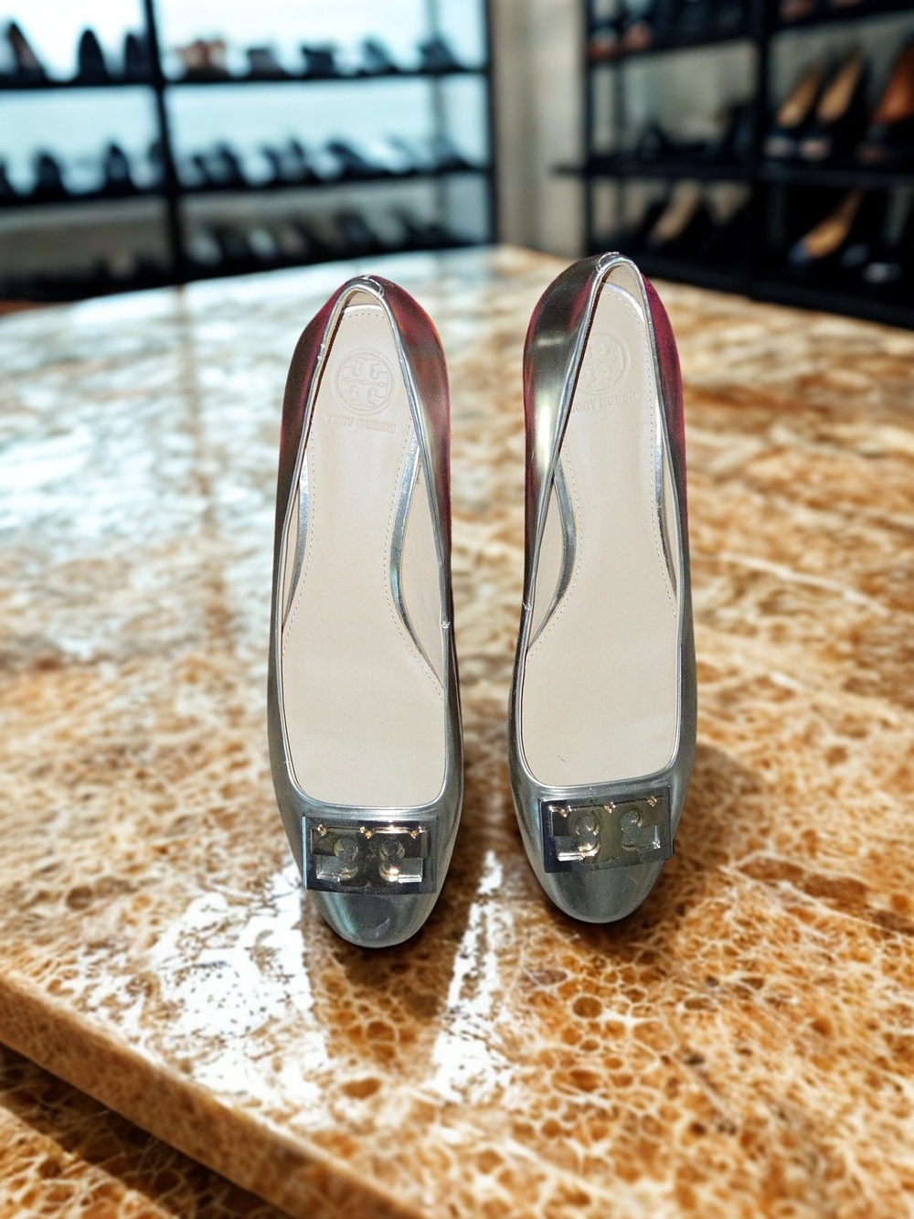 Tory Burch Gigi Mettalic Block Heel sz 9.5